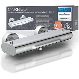 EISL CARNEO grifo mezclador para bañera, grifo mezclador con mando termostático, caño en cascada, cierre de seguridad a 38°C, riesgo de impacto reducido gracias al voladizo corto, cromo EISL CARNEO grifo mezclador para bañera, grifo mezclador con mando termostático, caño en cascada, cierre de seguridad a 38°C, riesgo de impacto reducido gracias al voladizo corto, cromo
