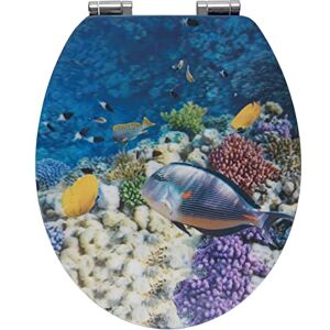 Wenko Tapa de WC Peces Asiento de inodoro con dispositivo automático de descenso, sujeción higiénica de zinc colado a presión "Fix-Clip", MDF, 38 x 44.5 cm, Multicolor Wenko Tapa de WC Peces Asiento de inodoro con dispositivo automático de descenso, sujeción higiénica de zinc colado a presión "Fix-Clip", MDF, 38 x 44.5 cm, Multicolor