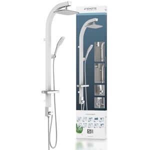 Schütte MADAGASKAR Ducha de lluvia con alcachofa de mano, sistema de ducha en color blanco con práctica bandeja y soporte de pared, juego de ducha para grifos de ducha, 120 cm Schütte MADAGASKAR Ducha de lluvia con alcachofa de mano, sistema de ducha en color blanco con práctica bandeja y soporte de pared, juego de ducha para grifos de ducha, 120 cm