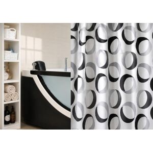Spirella Rings Cortina de Ducha de Tela (180 x 200 cm), Color Blanco con círculos Negros y Grises Spirella Rings Cortina de Ducha de Tela (180 x 200 cm), Color Blanco con círculos Negros y Grises