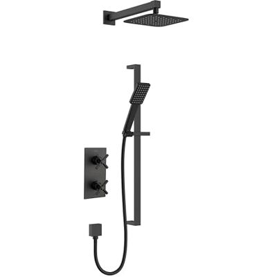 Bristan Cruzar Mezclador termostático de ducha con tecnología Safe Touch y dos salidas, acabado negro Bristan Cruzar Mezclador termostático de ducha con tecnología Safe Touch y dos salidas, acabado negro