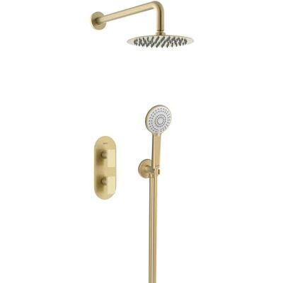Bristan Frammento Kit de ducha termostático oculto con tres salidas, tecnología Safe Touch, acabado de latón cepillado Bristan Frammento Kit de ducha termostático oculto con tres salidas, tecnología Safe Touch, acabado de latón cepillado