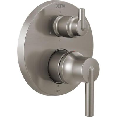 DELTA FAUCET Válvula de monitor trínseco contemporáneo de acero inoxidable serie 14 con desviador integrado de 6 ajustes DELTA FAUCET Válvula de monitor trínseco contemporáneo de acero inoxidable serie 14 con desviador integrado de 6 ajustes