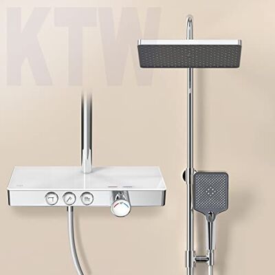 EMKE Sistema de ducha con termostato, certificación KTW, placa termostática de 45 cm, ducha de mano con 3 tipos de chorro, ducha de lluvia con grifo, sistema de ducha cromado EMKE Sistema de ducha con termostato, certificación KTW, placa termostática de 45 cm, ducha de mano con 3 tipos de chorro, ducha de lluvia con grifo, sistema de ducha cromado