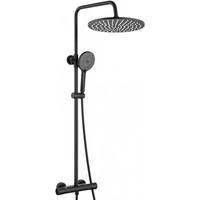 AuraLum Columna de Ducha con Grifo Termostático de Latón, Cabezal de Ducha Lluvia 25x25cm, Alcachofa de Ducha 3 Modo y Barra de Ducha Altura Adjustable, Compatible con Orificios Existentes, Negro AuraLum Columna de Ducha con Grifo Termostático de Latón, Cabezal de Ducha Lluvia 25x25cm, Alcachofa de Ducha 3 Modo y Barra de Ducha Altura Adjustable, Compatible con Orificios Existentes, Negro