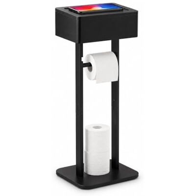 Relaxdays portarrollos de Papel higiénico Negro con repuestos bandeja y caja de toallitas, 64,5x25x20 cm para WC Relaxdays portarrollos de Papel higiénico Negro con repuestos bandeja y caja de toallitas, 64,5x25x20 cm para WC