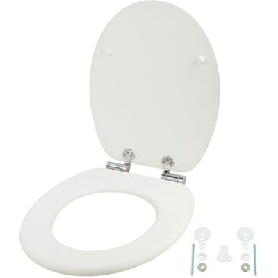 Relaxdays asiento de inodoro, doble cierre amortiguado, 37,5 x 43,5 cm, MDF, hasta 150 kg, ovalado, blanco Relaxdays asiento de inodoro, doble cierre amortiguado, 37,5 x 43,5 cm, MDF, hasta 150 kg, ovalado, blanco