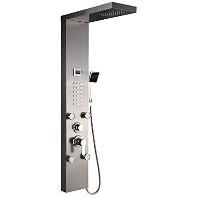AuraLum Columna Ducha, Columna Ducha Hidromasaje 4 Función con temperatura Pantalla LCD, Panel de Ducha Acero Inoxidable para Baño, Sistema de Panel de Ducha con Lluvia, ducha de mano y Masaje AuraLum Columna Ducha, Columna Ducha Hidromasaje 4 Función con temperatura Pantalla LCD, Panel de Ducha Acero Inoxidable para Baño, Sistema de Panel de Ducha con Lluvia, ducha de mano y Masaje