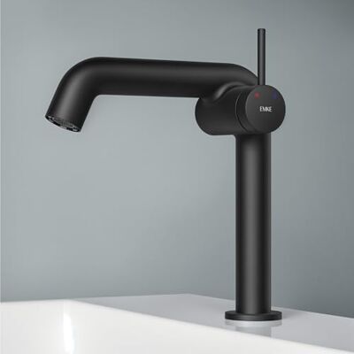 EMKE Grifo de baño negro mate, 222 x 200 x 76 mm, latón, cartucho de cerámica, grifo de baño, grifo con aireador, grifo de lavabo, grifo mezclador de lavabo de fácil instalación EMKE Grifo de baño negro mate, 222 x 200 x 76 mm, latón, cartucho de cerámica, grifo de baño, grifo con aireador, grifo de lavabo, grifo mezclador de lavabo de fácil instalación
