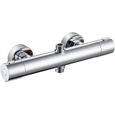 AuraLum Grifo Termostático de Ducha, Mezclador de Pared, Cuerpo Frío Antiquemaduras con Botón 38°C, Doble Salida G1/2, Adaptador G3/4, Centros Ajustables 135-165mm, para Columna de Ducha, Cromado AuraLum Grifo Termostático de Ducha, Mezclador de Pared, Cuerpo Frío Antiquemaduras con Botón 38°C, Doble Salida G1/2, Adaptador G3/4, Centros Ajustables 135-165mm, para Columna de Ducha, Cromado