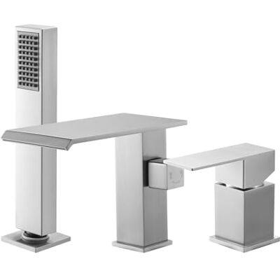 VEVOR Grifo para Bañera Romana de 3 Orificios, con Ducha de Mano y 1 Manija, de Acero Inoxidable Cepillado, de Alto Caudal y con 2 Opciones de Caudal, para Montaje en Techo, 220 x 190 x 98 mm VEVOR Grifo para Bañera Romana de 3 Orificios, con Ducha de Mano y 1 Manija, de Acero Inoxidable Cepillado, de Alto Caudal y con 2 Opciones de Caudal, para Montaje en Techo, 220 x 190 x 98 mm