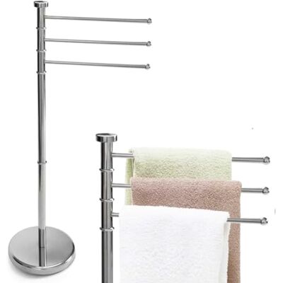 BAKAJI Toallero de Suelo Modelo Milano con 3 Barras Ajustables, toallero de pie con Base Redonda, Soporte Organizador de 3 Niveles giratorios de baño Independiente (Cromado) BAKAJI Toallero de Suelo Modelo Milano con 3 Barras Ajustables, toallero de pie con Base Redonda, Soporte Organizador de 3 Niveles giratorios de baño Independiente (Cromado)