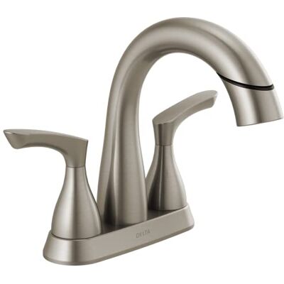 DELTA Broadmoor 4 in. Centerset 2-Handle Pull-Down Spout Bathroom Faucet in SpotShield Brushed Nickel DELTA Broadmoor 4 in. Centerset 2-Handle Pull-Down Spout Bathroom Faucet in SpotShield Brushed Nickel