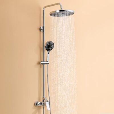 AuraLum Columna Ducha con Grifo de Latón, Rociador Ducha Ø26 cm Redondo, Duchas de Baño Columna y Mango Ducha 3 Modos, Barra de Ducha Acero Inoxidable Altura Regulable 103-139cm, Manguera 150cm, Cromo AuraLum Columna Ducha con Grifo de Latón, Rociador Ducha Ø26 cm Redondo, Duchas de Baño Columna y Mango Ducha 3 Modos, Barra de Ducha Acero Inoxidable Altura Regulable 103-139cm, Manguera 150cm, Cromo