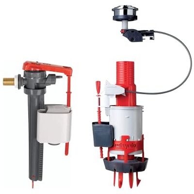 Wirquin Conjunto de mecanismo de doble caza Easy y grifo flotante de alimentación lateral Jollyfill, gris y rojo Wirquin Conjunto de mecanismo de doble caza Easy y grifo flotante de alimentación lateral Jollyfill, gris y rojo