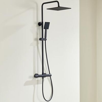AuraLum Columna de Ducha con Grifo Termostático y Protección Antiquemaduras, Rociador de 25 x 25 cm, Barra de Acero Inoxidable y Manguera de PVC de 150 cm, Compatible con Orificios Existentes, Negro AuraLum Columna de Ducha con Grifo Termostático y Protección Antiquemaduras, Rociador de 25 x 25 cm, Barra de Acero Inoxidable y Manguera de PVC de 150 cm, Compatible con Orificios Existentes, Negro