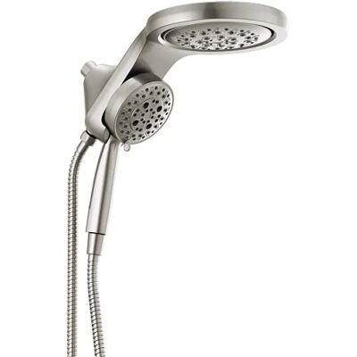 DELTA Faucet HydroRain Cabezal de ducha doble desmontable H2Okinetic de 5 pulverizaciones con rociador de mano y manguera, níquel cepillado, caudal de 9,5 l/min, acero inoxidable DELTA Faucet HydroRain Cabezal de ducha doble desmontable H2Okinetic de 5 pulverizaciones con rociador de mano y manguera, níquel cepillado, caudal de 9,5 l/min, acero inoxidable