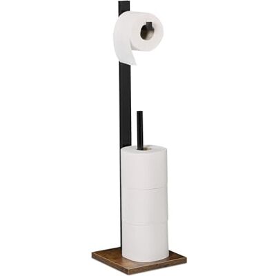 Relaxdays Soporte para papel higiénico - Independiente, 4 rollos, Bambú y MDF Relaxdays Soporte para papel higiénico - Independiente, 4 rollos, Bambú y MDF