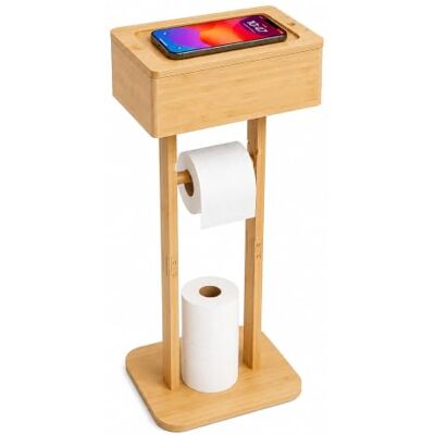 Relaxdays portarrollos de Papel higiénico, Natural bambú, con caja para toallitas y bandeja, 64,5x25x20 cm Relaxdays portarrollos de Papel higiénico, Natural bambú, con caja para toallitas y bandeja, 64,5x25x20 cm