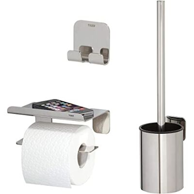 Conjunto de accesorios de baño TIGER de acero inoxidable - Montaje adhesivo Conjunto de accesorios de baño TIGER de acero inoxidable - Montaje adhesivo