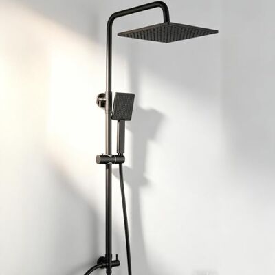 AuraLum Columna Ducha sin Grifo con Diversor de Latón, Rociador Ducha 25×25 cm Cuadrado, Barra de Ducha Altura Regulable 74-109cm, Duchas de Baño Columna con Distancia Ajustable entre Orificios, Negro AuraLum Columna Ducha sin Grifo con Diversor de Latón, Rociador Ducha 25×25 cm Cuadrado, Barra de Ducha Altura Regulable 74-109cm, Duchas de Baño Columna con Distancia Ajustable entre Orificios, Negro