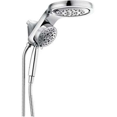 DELTA Faucet HydroRain Cabezal de ducha doble desmontable H2Okinetic de 5 pulverizaciones con rociador de mano y manguera, cromado, caudal de 9,5 l/min, cromo Lumicoat DELTA Faucet HydroRain Cabezal de ducha doble desmontable H2Okinetic de 5 pulverizaciones con rociador de mano y manguera, cromado, caudal de 9,5 l/min, cromo Lumicoat