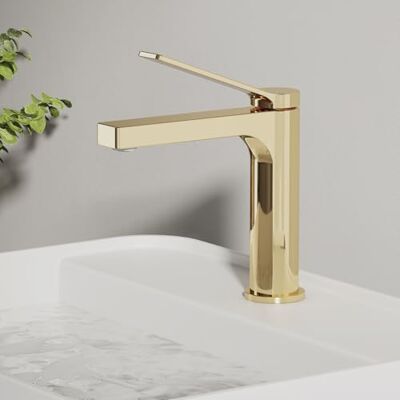 EMKE Grifo de baño dorado champán, 195 x 173 x 46 mm, latón, cartucho de cerámica, grifo de baño, grifo mezclador de lavabo de fácil instalación, grifo con aireador, grifo de lavabo EMKE Grifo de baño dorado champán, 195 x 173 x 46 mm, latón, cartucho de cerámica, grifo de baño, grifo mezclador de lavabo de fácil instalación, grifo con aireador, grifo de lavabo
