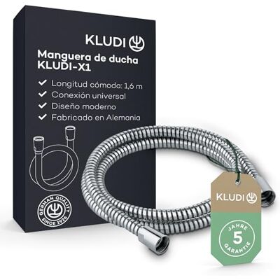 Kludi -X1 manguera ducha universal 1,60 m, flexo ducha con doble protección antitorsión, resistente a la torsión, conexión estándar, revestido de plástico con efecto metálico Kludi -X1 manguera ducha universal 1,60 m, flexo ducha con doble protección antitorsión, resistente a la torsión, conexión estándar, revestido de plástico con efecto metálico