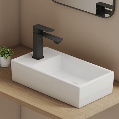 EMKE Lavabo pequeño rectangular 41, 0 x 22, 0 x 10, 0 cm – Lavabo de cerámica con orificio para grifo, sin rebosadero, lavabo pequeño como montaje en encimera y pared, ideal para baño y aseo de EMKE Lavabo pequeño rectangular 41, 0 x 22, 0 x 10, 0 cm – Lavabo de cerámica con orificio para grifo, sin rebosadero, lavabo pequeño como montaje en encimera y pared, ideal para baño y aseo de