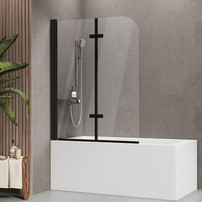 EMKE Mampara plegable para bañera 110 x 140 cm, 2 piezas, color negro Cristal templado de 6 mm, giratorio 180°, fácil de limpiar, marco de aluminio, accesorio para bañera, mampara de ducha EMKE Mampara plegable para bañera 110 x 140 cm, 2 piezas, color negro Cristal templado de 6 mm, giratorio 180°, fácil de limpiar, marco de aluminio, accesorio para bañera, mampara de ducha