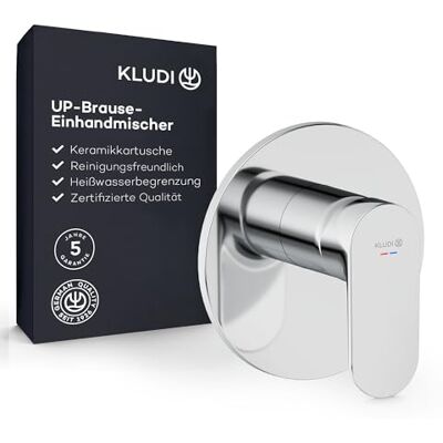 Kludi X1 Grifo de ducha empotrado con limitador de agua caliente, mezclador monomando con cartucho de cerámica de alta calidad para el baño, cromo, accesorios necesarios Slimbox (Art. 88022) Kludi X1 Grifo de ducha empotrado con limitador de agua caliente, mezclador monomando con cartucho de cerámica de alta calidad para el baño, cromo, accesorios necesarios Slimbox (Art. 88022)