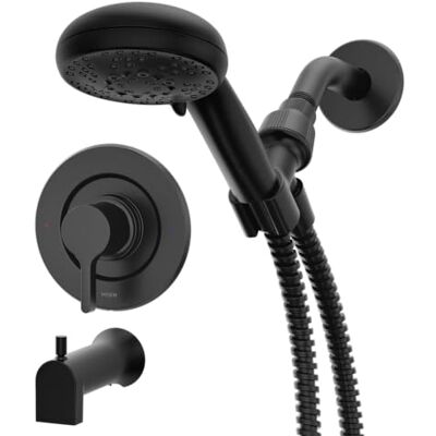 Moen Beric Grifo moderno de bañera y ducha con ducha de mano, válvula incluida, color negro mate Moen Beric Grifo moderno de bañera y ducha con ducha de mano, válvula incluida, color negro mate