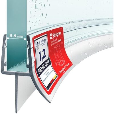 STEIGNER Junta mampara ducha curvada 90 cm (1 ud.) transparente Junta vertical para ducha semicircular o cuarto de círculo con puerta 6-8 mm Material flexible, Ajuste perfecto, Impermeable STEIGNER Junta mampara ducha curvada 90 cm (1 ud.) transparente Junta vertical para ducha semicircular o cuarto de círculo con puerta 6-8 mm Material flexible, Ajuste perfecto, Impermeable