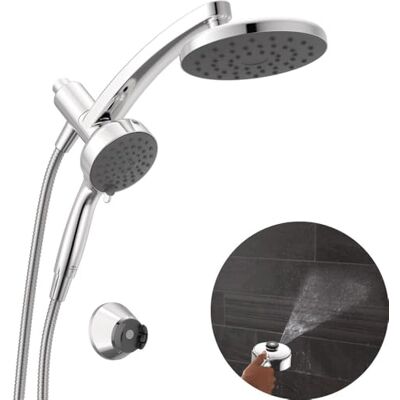 DELTA PivotPro Cabezal de ducha combinado 3 en 1 con spray ProClean, cromado, cabezal de ducha redondo con ducha de mano, 1.75 GPM, cromado DELTA PivotPro Cabezal de ducha combinado 3 en 1 con spray ProClean, cromado, cabezal de ducha redondo con ducha de mano, 1.75 GPM, cromado