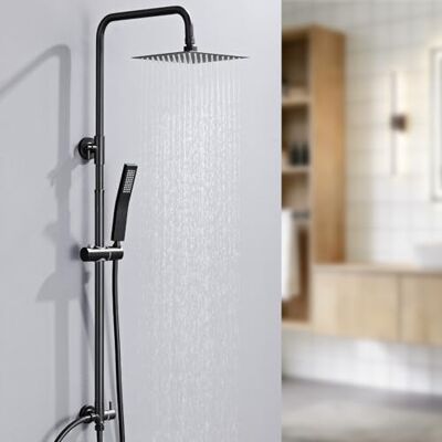 AuraLum Columna Ducha sin Grifo, Set de Ducha Negra con Cabezal de Ducha Lluvia 20×20 cm Cuadrado Acero Inoxidable, Alcachofa, Barra de Ducha Altura Regulable 68-108cm, válvula desviadora de Latón AuraLum Columna Ducha sin Grifo, Set de Ducha Negra con Cabezal de Ducha Lluvia 20×20 cm Cuadrado Acero Inoxidable, Alcachofa, Barra de Ducha Altura Regulable 68-108cm, válvula desviadora de Latón