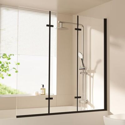EMKE Mampara para bañera (130 x 140 cm, plegable, 3 piezas), color negro Cristal de seguridad de 6 mm, revestimiento nano en ambos lados, impermeable, fácil de limpiar, marco de aluminio EMKE Mampara para bañera (130 x 140 cm, plegable, 3 piezas), color negro Cristal de seguridad de 6 mm, revestimiento nano en ambos lados, impermeable, fácil de limpiar, marco de aluminio