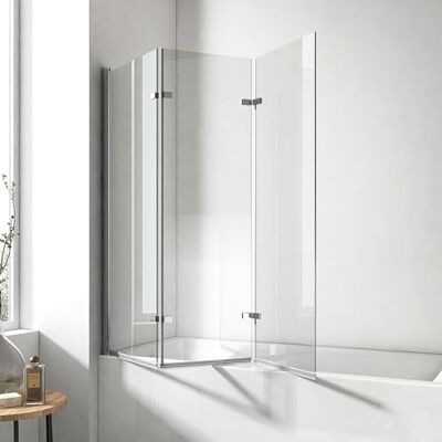 EMKE Pared de ducha para bañera (130 x 140 cm, cristal de seguridad, plegable, 3 piezas, para bañera, pared de ducha plegable, 6 mm EMKE Pared de ducha para bañera (130 x 140 cm, cristal de seguridad, plegable, 3 piezas, para bañera, pared de ducha plegable, 6 mm
