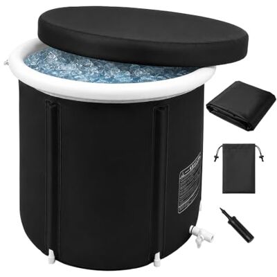 Relaxdays bañera de Hielo Hinchable para Exterior, recuperación Muscular con tapa, 75 x 75 cm, nylon, negro Relaxdays bañera de Hielo Hinchable para Exterior, recuperación Muscular con tapa, 75 x 75 cm, nylon, negro