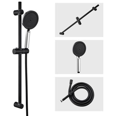 AuraLum Barra Ducha, Conjunto Barra Ducha Negra de Acero Inoxidable 70cm con Alcachofa de Ducha 4 Funciones, PVC Manguera 150cm, Soporte Ajustable, Compatible con orificios Existentes AuraLum Barra Ducha, Conjunto Barra Ducha Negra de Acero Inoxidable 70cm con Alcachofa de Ducha 4 Funciones, PVC Manguera 150cm, Soporte Ajustable, Compatible con orificios Existentes