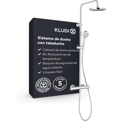 Sistema de Ducha Kludi X3 - Termostato, Ducha Pluvial y Mano Sistema de Ducha Kludi X3 - Termostato, Ducha Pluvial y Mano