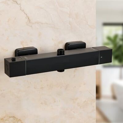 AuraLum Grifo Termostático Ducha, Mezclador con Cuerpo Frío Antiescaldaduras, Botón de Seguridad 38°C, Distancia entre Agujeros Ajustable 135-165 mm, Doble Salida G1/2 para Columna ducha, Cromo AuraLum Grifo Termostático Ducha, Mezclador con Cuerpo Frío Antiescaldaduras, Botón de Seguridad 38°C, Distancia entre Agujeros Ajustable 135-165 mm, Doble Salida G1/2 para Columna ducha, Cromo