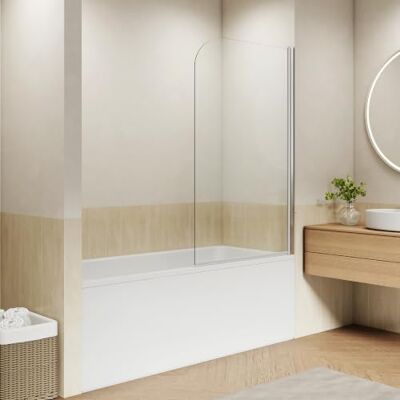 EMKE Mampara de ducha para bañera de 90 x 140 cm, plegable, con cristal templado de seguridad de 6 mm, accesorio para bañera EMKE Mampara de ducha para bañera de 90 x 140 cm, plegable, con cristal templado de seguridad de 6 mm, accesorio para bañera