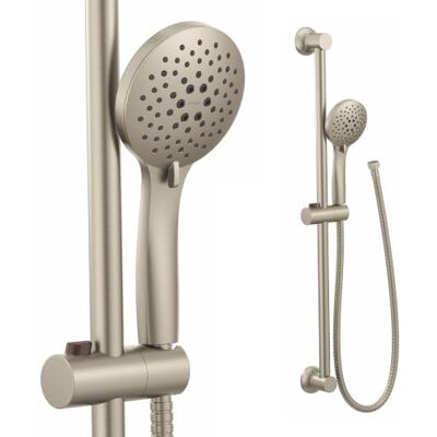 Moen Cabezal de ducha extraíble de mano de 5 funciones, de níquel cepillado, barra deslizante ajustable de 76 cm y manguera de 175,7 cm de largo, Moen Cabezal de ducha extraíble de mano de 5 funciones, de níquel cepillado, barra deslizante ajustable de 76 cm y manguera de 175,7 cm de largo,