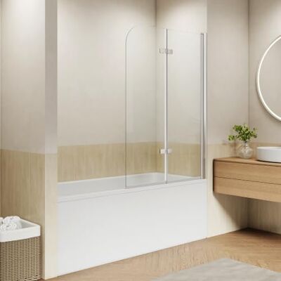EMKE Mampara de ducha para bañera de 100 x 140 cm, 2 piezas, plegable, con cristal templado de seguridad de 6 mm, accesorio para bañera, pared plegable, mampara de ducha plegable EMKE Mampara de ducha para bañera de 100 x 140 cm, 2 piezas, plegable, con cristal templado de seguridad de 6 mm, accesorio para bañera, pared plegable, mampara de ducha plegable