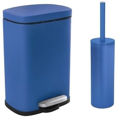 Spirella - Papelera con pedal y escobilla 5L azul mate Spirella - Papelera con pedal y escobilla 5L azul mate