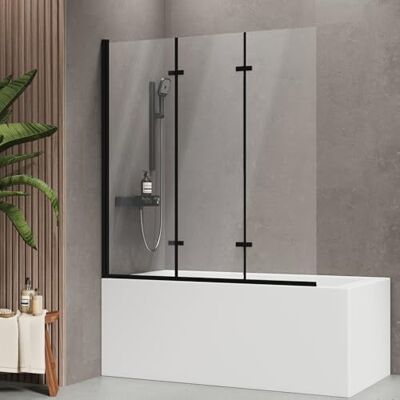 EMKE Mampara de ducha para bañera de 130 x 140 cm, 3 piezas, plegable, giratorio 180°, accesorio para bañera plegable, mampara de ducha de 6 mm, cristal de seguridad templado fácil de limpiar EMKE Mampara de ducha para bañera de 130 x 140 cm, 3 piezas, plegable, giratorio 180°, accesorio para bañera plegable, mampara de ducha de 6 mm, cristal de seguridad templado fácil de limpiar