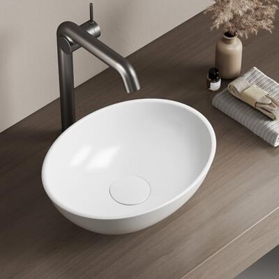 EMKE Lavabo sobre Encimera Ovalado 340 x 270 x 130 mm,Blanco Brillante EMKE Lavabo sobre Encimera Ovalado 340 x 270 x 130 mm,Blanco Brillante
