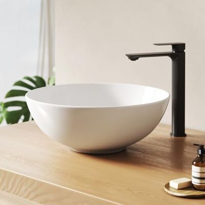 EMKE Lavabo redondo 41,5 × 41,5 × 15,5 cm – Lavabo de cerámica de gran volumen para baño y aseo de invitados, sin agujero para grifo, color blanco EMKE Lavabo redondo 41,5 × 41,5 × 15,5 cm – Lavabo de cerámica de gran volumen para baño y aseo de invitados, sin agujero para grifo, color blanco