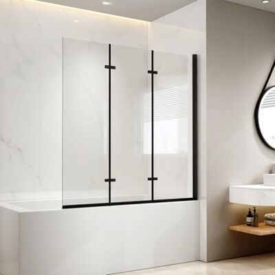 EMKE Mampara de ducha para bañera, 120 x 140 cm, color negro, accesorio de 3 piezas, plegable, mampara de ducha para bañera, mampara plegable de 6 mm, cristal de seguridad EMKE Mampara de ducha para bañera, 120 x 140 cm, color negro, accesorio de 3 piezas, plegable, mampara de ducha para bañera, mampara plegable de 6 mm, cristal de seguridad
