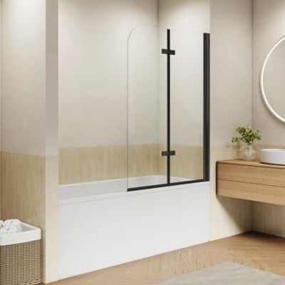 EMKE Mampara de ducha para bañera, 100 x 140 cm, color negro, 2 piezas, plegable, con cristal templado de seguridad de 6 mm, accesorio para bañera, pared plegable, mampara de ducha de cristal EMKE Mampara de ducha para bañera, 100 x 140 cm, color negro, 2 piezas, plegable, con cristal templado de seguridad de 6 mm, accesorio para bañera, pared plegable, mampara de ducha de cristal